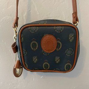 80s 90s Capezio Purse Gold Emblem Crossbody Satchel Black and White Polka Dot Print Small Puffy Canvas Handbag